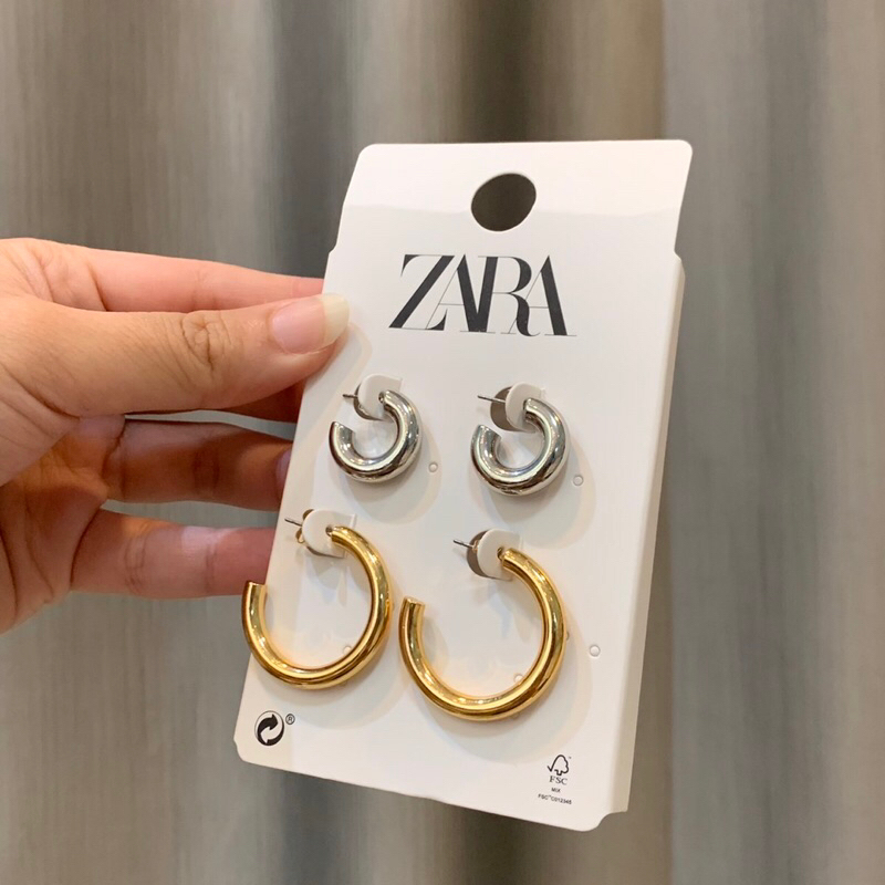 zara-แท้-ต่างหูแบบห่วง-1-เซท-ได้-2-คู่-สี-silver-กับสี-gold-คุ้มมากกก-ราคา-220