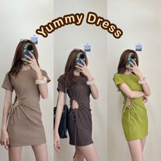 🌷 Yummy dress เดรสแขนสั้นเอวเว้าด้านข้าง ผ้าเปลือกไม้