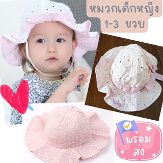 BabyBua หมวกเด็กเล็ก พร้อมส่ง หมวกเด็กหญิง ลายดอกไม้ สีชมพู สไตล์เกาหลี สุดน่ารัก 1-3 ขวบ