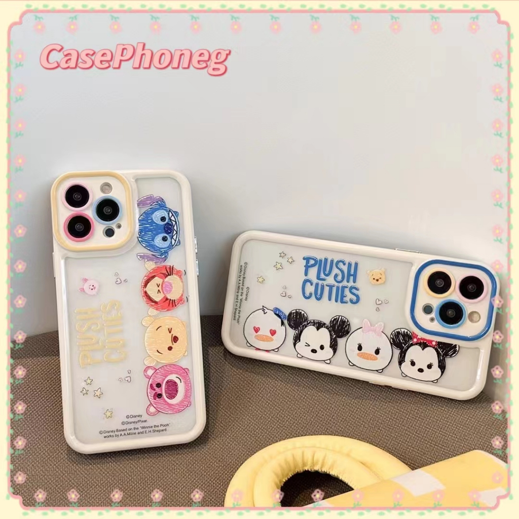 casephoneg-ป้องกันการหล่น-ขอบเต็ม-iphone-11-14-pro-max-การ์ตูน-หมีน้อย-ขอบขาว-เล็กและสด-case-for-iphone-12-13