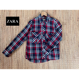 ZARA x cotton shirt x M Tag ครบ ใหม่กริบ ลายสก็อตสวย อก 38 ยาว 25 Code : 787(6)