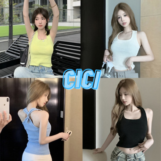 Cici(NO.X1599)เสื้อสายเดียวสีพื้นสุดน่ารัก ดีเทลลูกเล่นไขว้ด้านหลัง แซ่บๆ