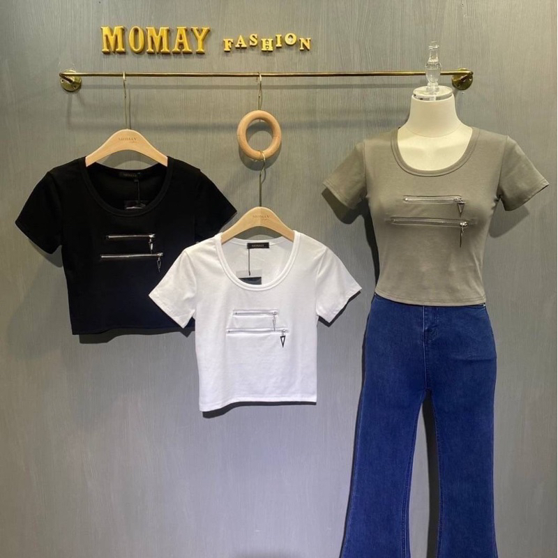 เสื้อยืดแขนสั้นสุดชิค-คอuเล็ก-ป้าย-momay-โมเม