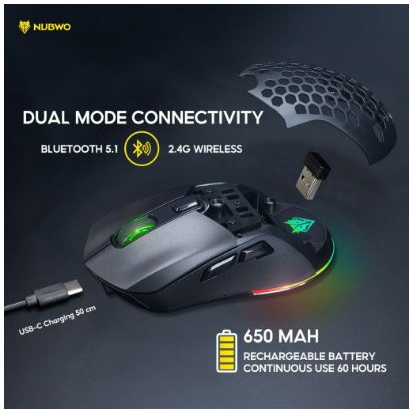 nubwo-nm98-เมาส์เกมมิ่ง-wireless-bluetooth5-1-มีไฟ-rgb-ปรับ-dpi-ได้-เปลี่ยนหน้ากากเมาส์ได้-รับประกัน-1-ปี