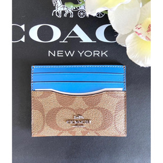 กระเป๋าใส่บัตร Coach Slim Id Card Case In Signature  Style No. CH415 ลายซีสีน้ำตาล ฟ้า น้ำเงิน