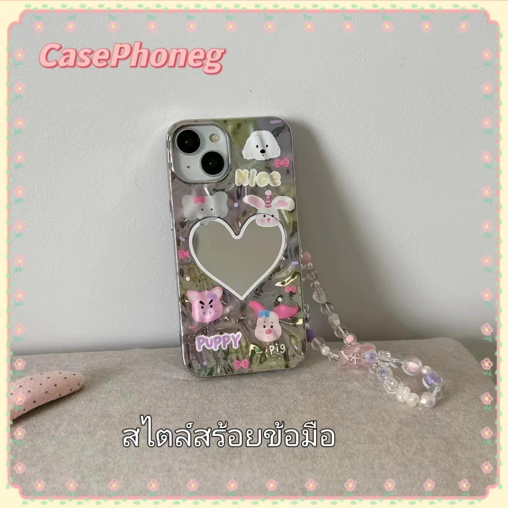 casephoneg-สไตล์สร้อยข้อมือ-ป้องกันการหล่น-ขอบเต็ม-iphone-11-14-pro-max-รูปหัวใจ-พื้นผิวกระจก-case-for-iphone-12-13