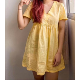 cotton dress สีเหลืองละมุน ทรงปล่อย ใส่สบาย อก 44 ยาว 33 • Code : 286(4)