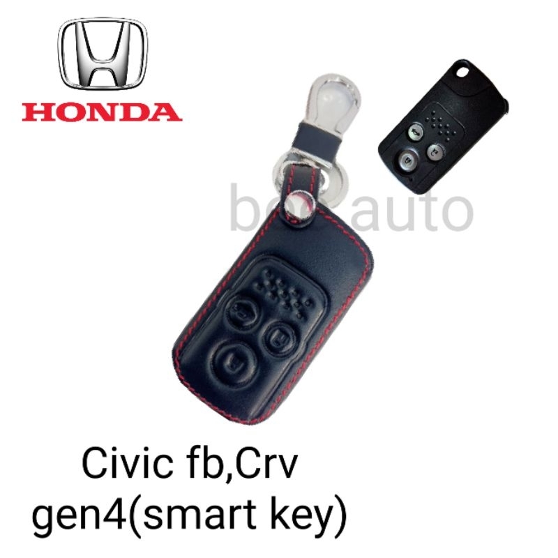 ซองหนังหุ้มรีโมทกุญแจรถรุ่น-honda-civic-fb-crv-gen4-smart-key-พร้อมพวงกุญแจ