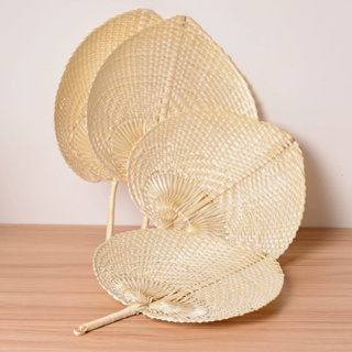 Plutostyle 2 Pcs มือถือ Leaf Braided Fan Handmade ไม้ไผ่ฟางพัดลมหัตถกรรมจีนสำหรับตกแต่ง