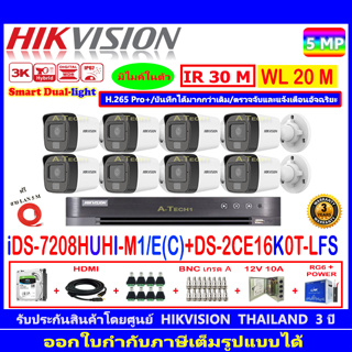 Hikvision 3K รุ่น DS-2CE16K0T-LFS 3.6//2.8 (8)+DVR iDS-7208HUHI-M1/E(C)(1) +ชุด1//2H2JBP/AC หรือ ชุด4H2JBP/AC