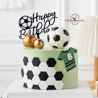 ป้าย HBD + ลูกบอลตกแต่งเค้ก / ป้ายปักเค้ก ฟุตบอล ลูกบอล Topper cake football