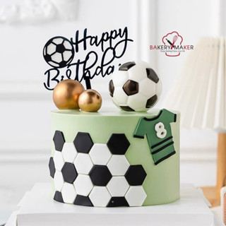 ป้าย HBD + ลูกบอลตกแต่งเค้ก / ป้ายปักเค้ก ฟุตบอล ลูกบอล Topper cake football