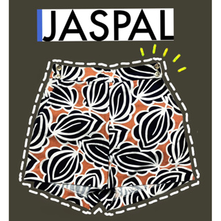 กางเกงขาสั้นเอวสูง JASPAL _ S ลายดอกสีดำ - ส้ม เย็บเอว มีกระดุมสองข้างพร้อมซิปซ่อนด้านซ้าย ลายสวย สภาพดี 95% #มือสอง