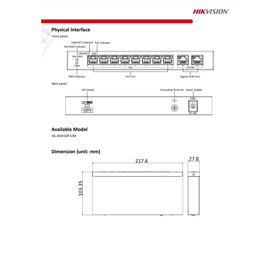 ds-3e0310p-e-m-fast-ethernet-unmanaged-poe-switch