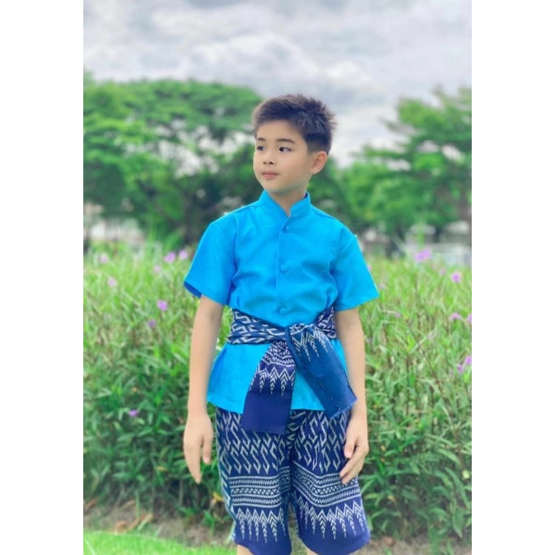 ชุดไทยเด็กชายสีฟ้า-ชุดไทยสีฟ้า-ชุดไทยวันแม่-พร้อมส่ง-ay