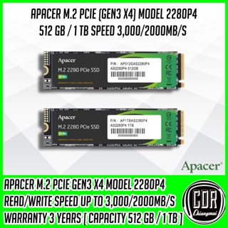 [ส่งฟรี] Apacer AS2280P4 SSD NVMe 512GB / 1 TB M.2 2280 PCIe Gen3 x4 2100/1500mbps [รับประกันศูนย์ 3 ปี]