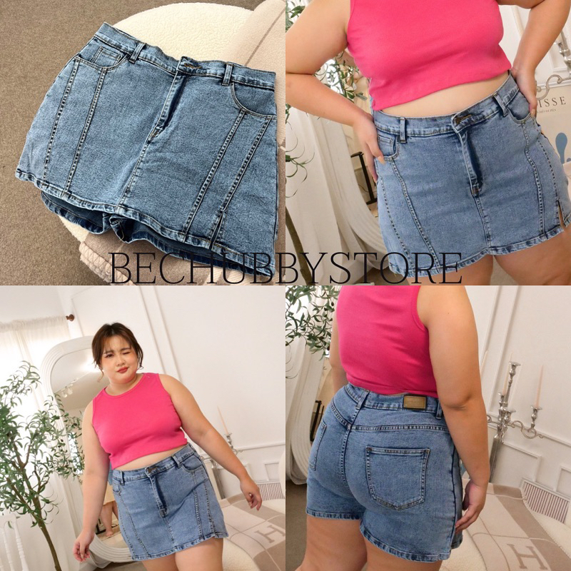 cherry-jeans-skirt-350-เอว38-44-กางเกงกระโปรงยีนส์