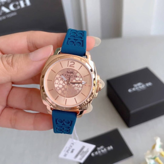 (ผ่อน0%) นาฬิกา COACH Boyfriend 14502095 Womens Wrist Watch สายยาง สีน้ำเงิน ตัวเรือนสีโรสโกลด์