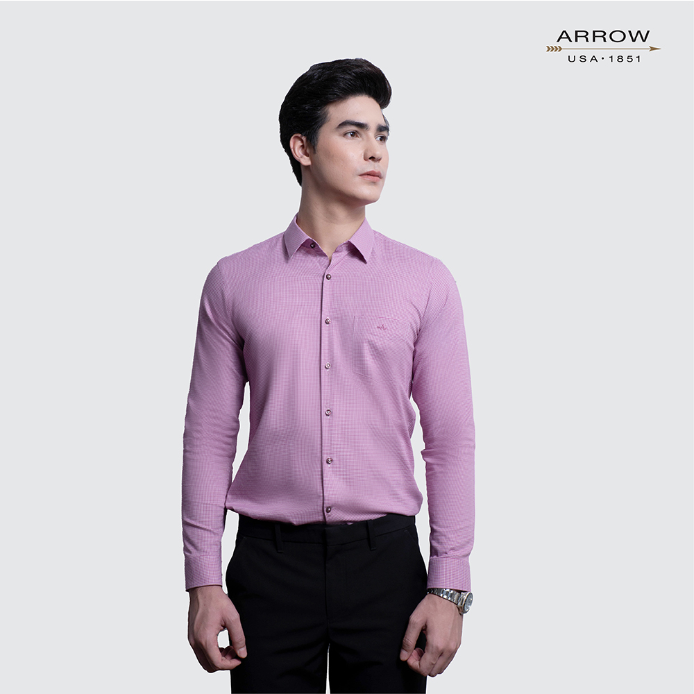 arrow-wrinkle-free-shirt-สวมใส่สบาย-ดูแลรักษาง่าย-เสื้อเชิ้ตแขนยาวสีแดง-ทรงslim-fit-รหัส-macs206-re