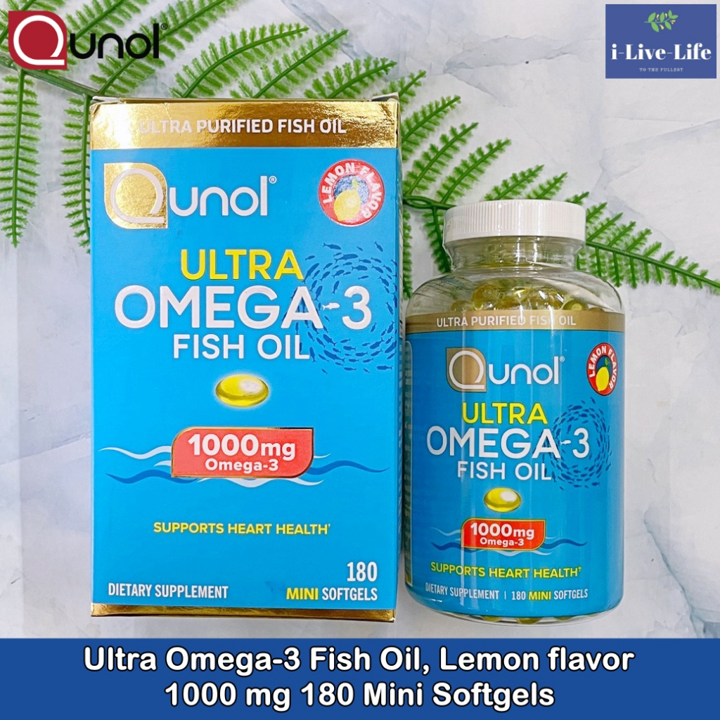 Qunol Ultra Omega3 Fish Oil, Lemon flavor 1000 mg 60 or 180 Mini