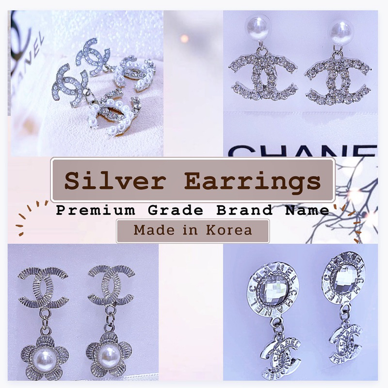 silver-earrings-ต่างหูแบรนด์เนมเกรดพรีเมียม-chanel-คละแบบ