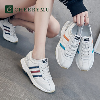 CHERRYMU รุ่น CM86 รองเท้าผ้าใบ + หนังแท้ สนักเกอร์หนังนิ่มมาก ใส่สบาย