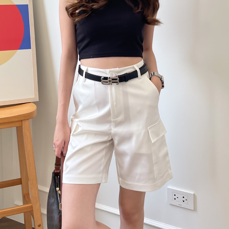 white-pants-กางเกง-3-ส่วนสีขาว-พร้อมเข็มขัด