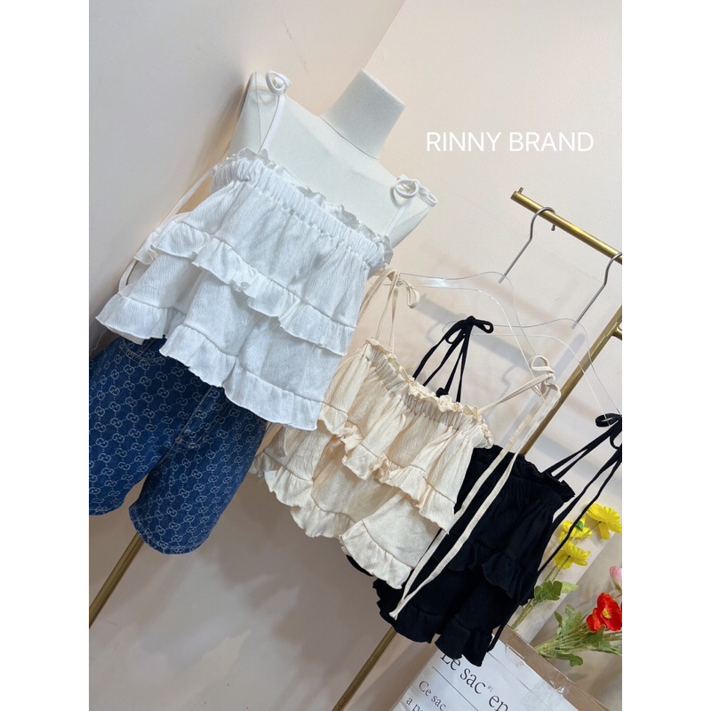 เสื้อสายเดี่ยวผูกไหล่-แต่งระบายชั้นๆ-rinny-brand