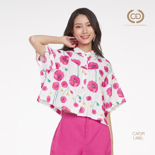 C&amp;D เสื้อเชิ้ตผู้หญิงแขนสั้นลายดอกไม้ สีชมพู ขาว (CAFDPI)