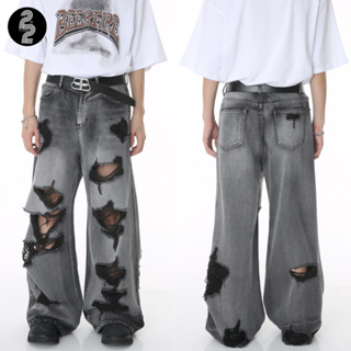 KR1000 "Shadow Walk Jeans" กางเกงยีนส์เกาหลีดีเทลลายขาดสีเฟดสลับดำโครตเท่ห์ ฮิตที่สุดตอนนี้ Idol ใส่เยอะมาก