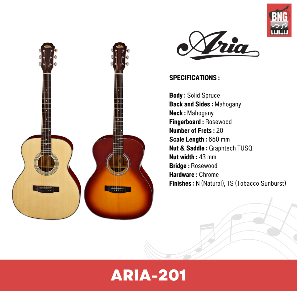 aria-201-กีตาร์โปร่ง-ทรง-om-body-top-solid-spruce