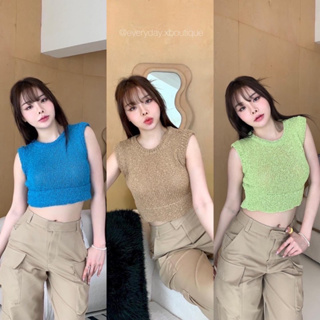 “Sassy knit Top”💙🤎💚(350฿ฟรีส่ง) เสื้อไหมพรมผ้า Knit มาแรงสุดๆ เนื้อผ้าดีมากก ทรงสวยมากกก เป็นรุ่นแขนกุด valen