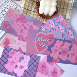 (พร้อมส่ง🌷) โปสการ์ด 7 ชิ้น Ins Korean Pink Love Rabbit Cute Postcard!