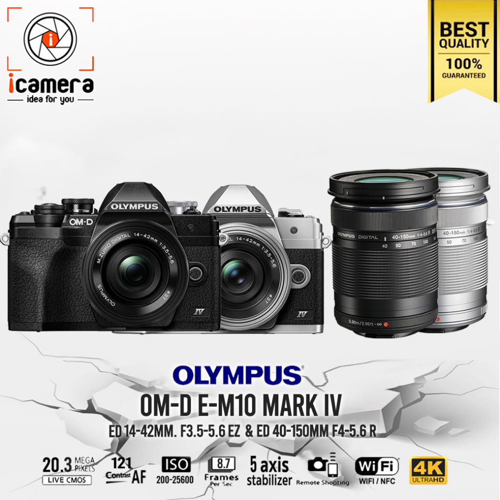ภาพหน้าปกสินค้าOlympus Camera OM-D E-M10 Mark 4 Double Kit (14-42 & 40-150mm.) - รับประกันร้าน icamera 1ปี จากร้าน icamera_gadgets บน Shopee
