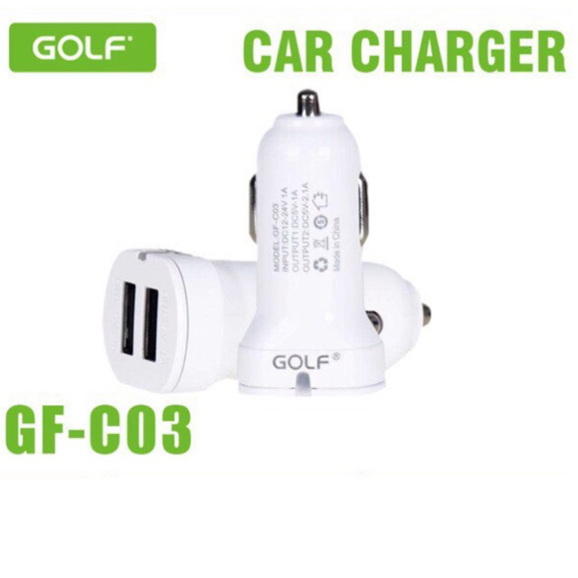 golfรุ่นgf-c03-หัวชาร์จขนาดเล็กสำหรับรถที่มีช่องจุดบุหรี่-2ช่อง-dual-usb-2-1a-1a-2-usb-car-chargerไม่แกะกะ
