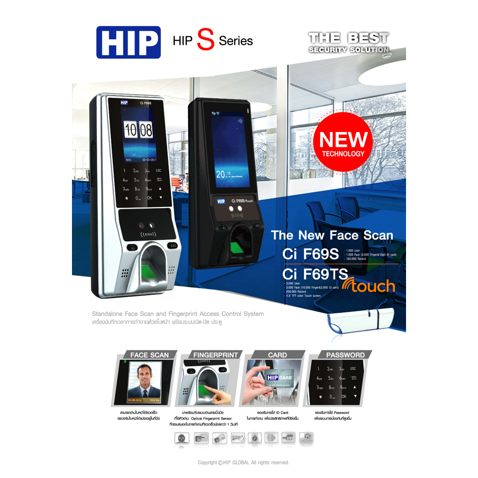 hip-รุ่น-cif69s-touch-สั่งงานผ่านการสัมผัสหน้าจอ-เครื่องสแกนใบหน้า-ลายนิ้วมือ-หรืออ่านบัตรเพื่อบันทึกเวลาและควบคุมประตู