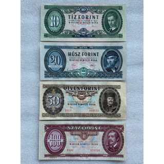 ธนบัตรรุ่นเก่าของประเทศฮังการี ชนิด10-100Forint ยกชุด4ใบ ปี1975 UNC