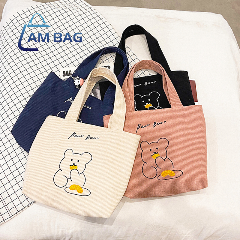 ambag-กระเป๋าผ้า-กระเป๋าคล้องแขนขนาดเล็ก-ผ้าลูกฟูก-สไตล์เกาหลีลายการ์ตูนน่ารัก-สินค้าพร้อมส่ง