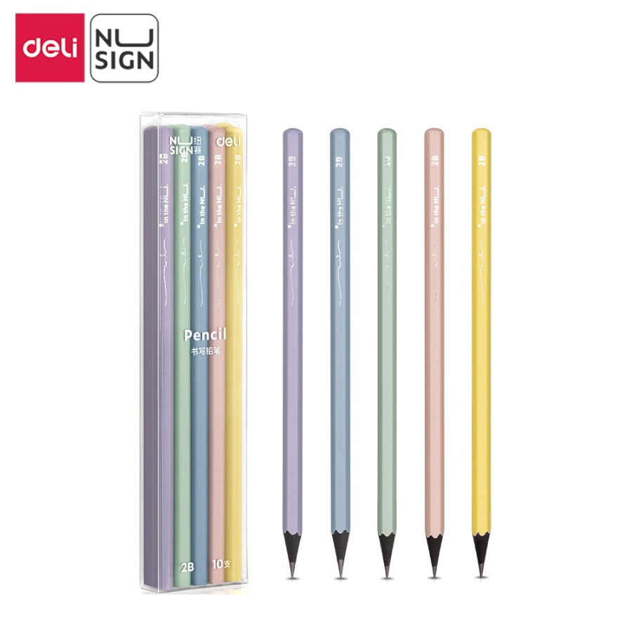 ของขวัญฟรี-deli-ดินสอ-10-ด้าม-ดินสอไม้-hb-2b-สีดำ-ไส้ดินสอคุณภาพสูง-เขียนลื่น-เครื่องเขียน-อุปกรณ์สำนักงาน-pencil