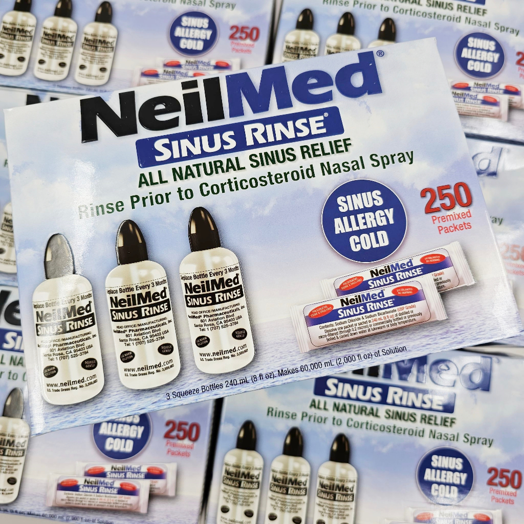 Neilmed Rinse Value set ขวดใส่น้ำเกลือ × 3ขวด ผงน้ำเกลือ × 250 ซอง ...