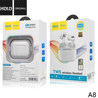 หูฟังบลูธูท HOLO A8 Wireless Version V5.0 ชาร์จเร็วรองรับัทั้งแบบไร้วสายเเละมีสาย หูฟังบลูธูทไร้สายสินค้ามีการรับประกัน