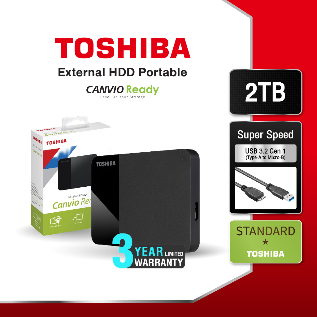 รูปภาพสินค้าแรกของToshiba External HDD (2TB) USB 3.2 SuperSpeed รุ่น (Canvio Ready B3) 2.5" ฮาร์ดดิสพกพา (TSB-HDTP320AK3AA)