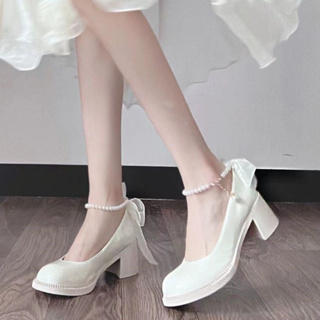 SELINE  Mary Jane รองเท้าแฟชั่น รองเท้าหนังผู้หญิง สไตล์อิงแลนด์ เฟรนช์ฟรายส์ ปี 2023 ใหม่ สร้อยไข่มุก Korean Style สวยงาม ทันสมัย Unique B25G02P 37Z230910