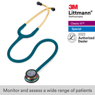 3M Littmann Classic III 27 inch, #5807 (Caribbean Blue Tube, Rainbow-Finish Chestpiece Stainless Stem &amp; Eartubes)