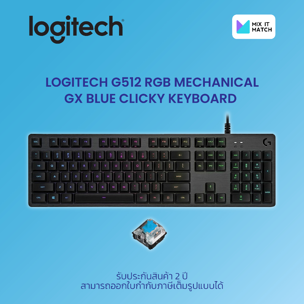 Logitech G512 RGB MECHANICAL GX BLUE Clicky KB (Blue Switch) (920 ...