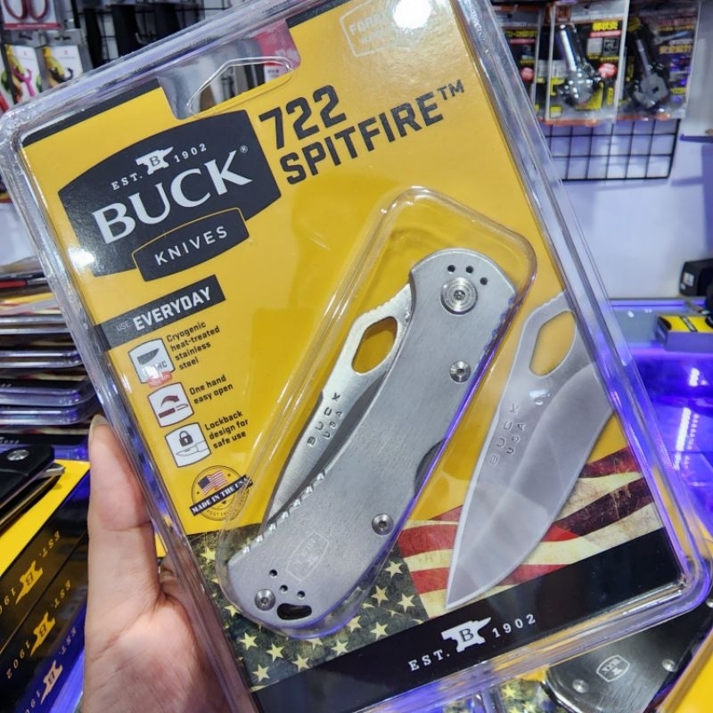 buck-spitfire-มีดด้ามอลูมิเนียมที่บางและแข็งแรง-มีระบบล็อคใบมีดแบบล็อคหลัง-พกพาสะดวด-ผลิต-usa