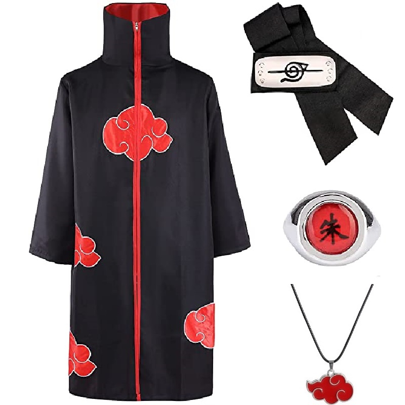 อะนิเมะนารูโตะ-akatsuki-เมฆพิมพ์-kimono-คอสเพลย์เครื่องแต่งกาย-headwear-ผู้หญิงฮาโลวีนผู้ชายคอสเพลย์เครื่องแต่งกาย