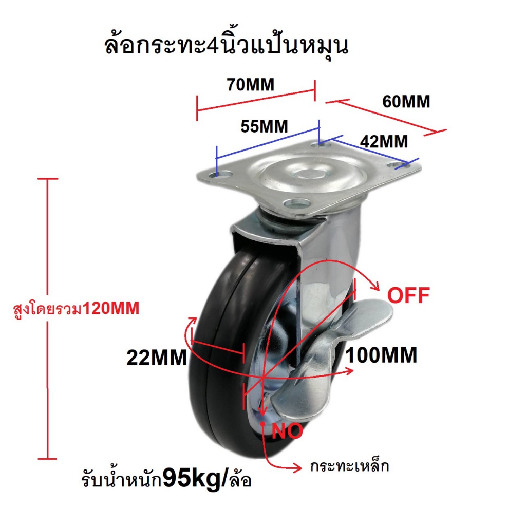 ล้อกะทะ4นิ้ว-แป้นหมุน-เบรค