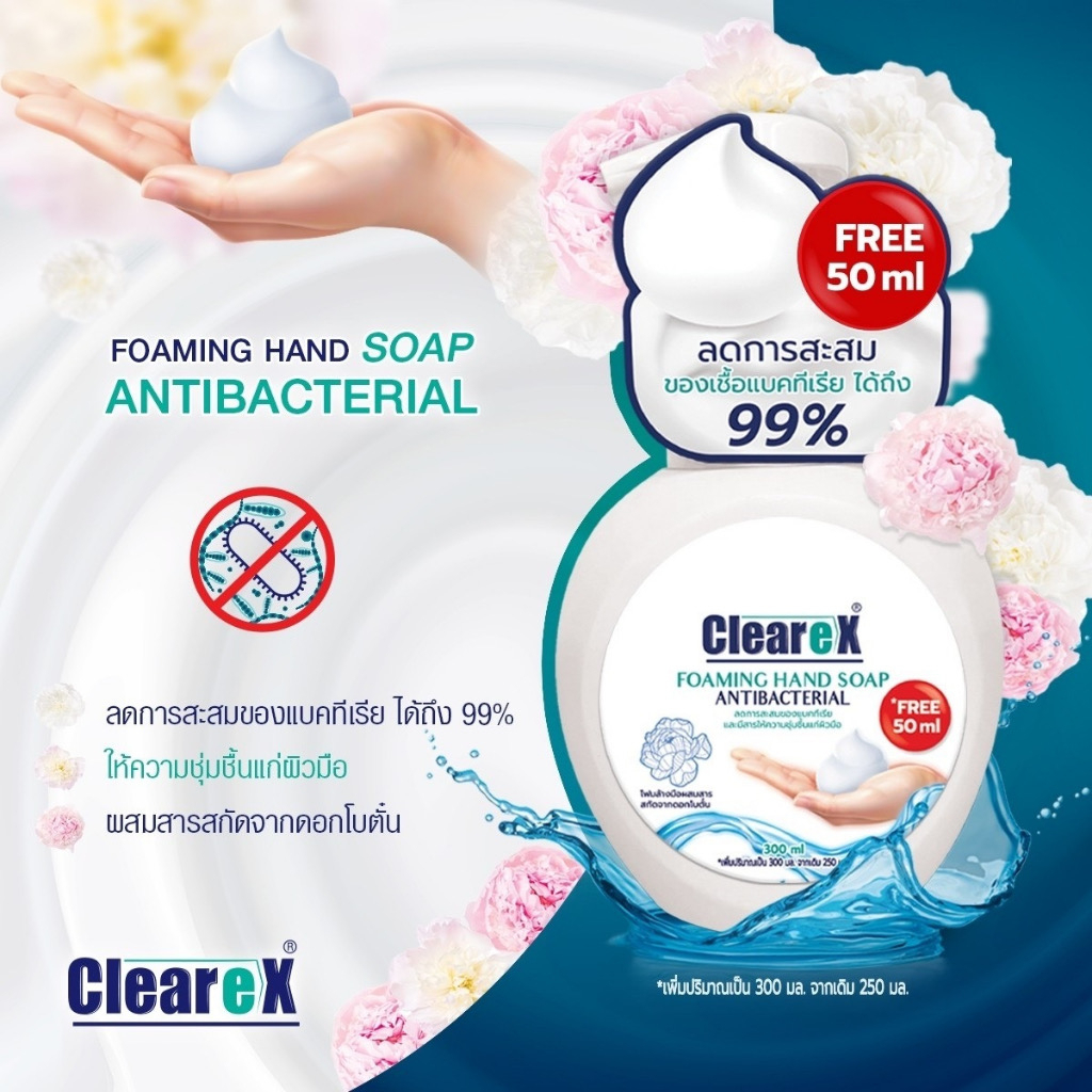 Clearex โฟมล้างมือ สูตร แอนตี้แบคทีเรีย ขนาด 300 ml. | Shopee Thailand