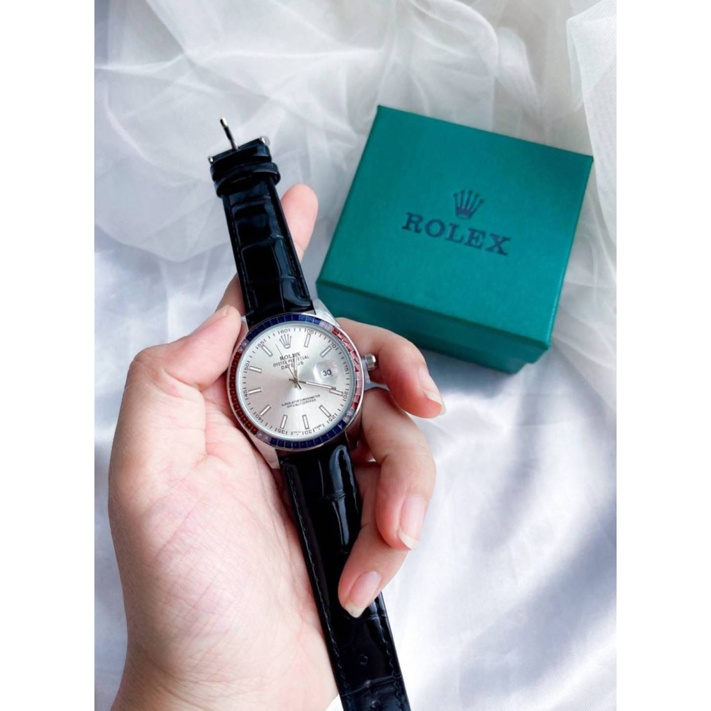 นาฬิกา-rolex-leater-strap-ขอบคริสตัลลล-นาฬิกา-นาฬิกาข้อมือ-นาฬิกาแฟชั่น-นาฬิกาผู้หญิง-นาฬิกาผู้ชาย